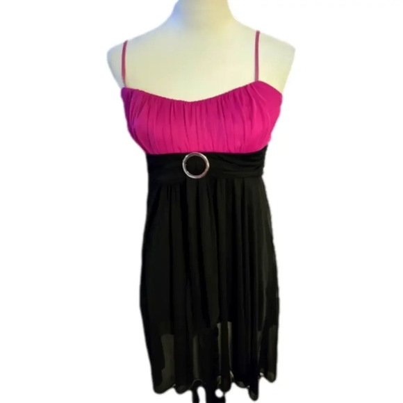 Vintage Y2K Ruby Rox Black & Pink Cocktail Dress Spaghetti Straps Mini Size L - Picture 1 of 11